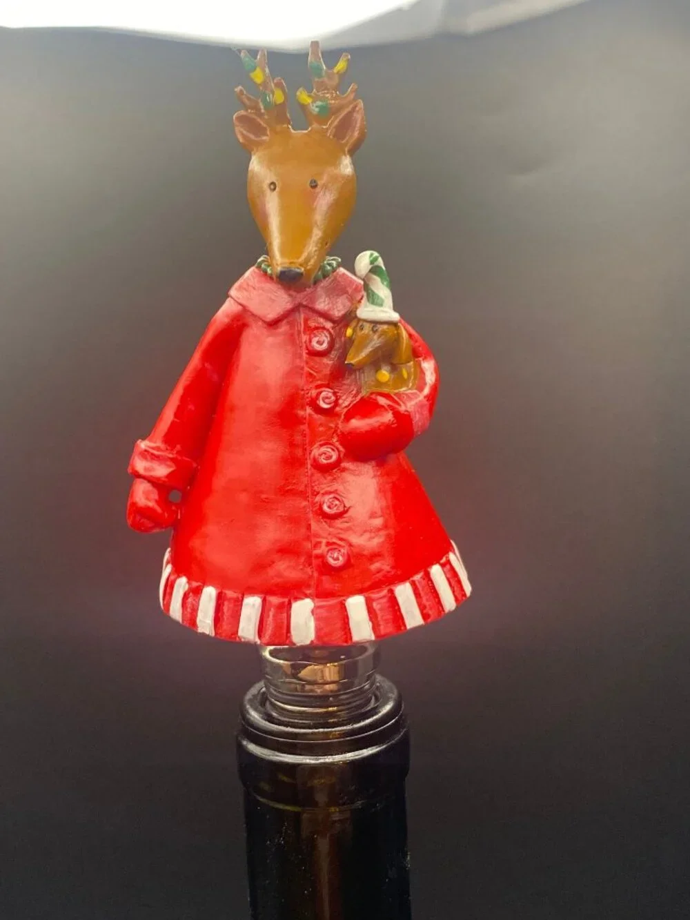 Reindeer in Red Coat Wine Stopper